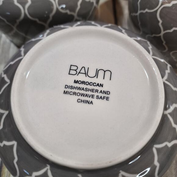 Baum Brothers Moroccan gray & white soup cereal bowls 5" dinnerware set of 3 - Picture 5 of 9